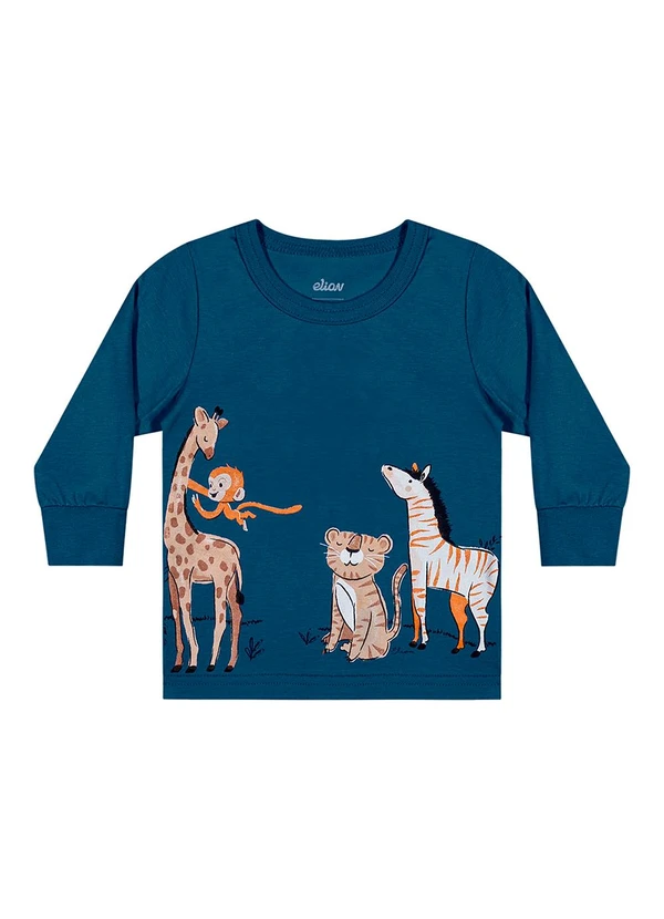 Elian - Camiseta Bebê Menino Manga Longa Safári Azul 3