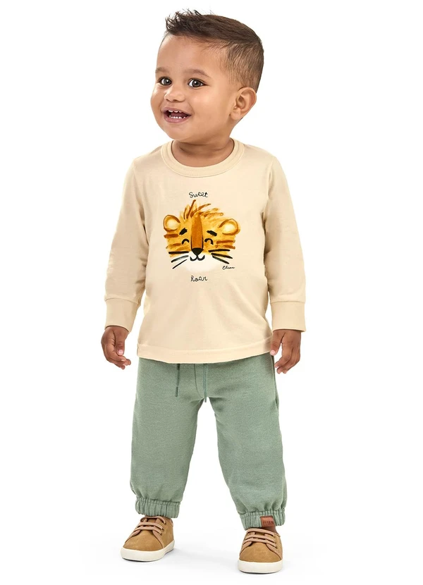 Elian - Camiseta Bebê Menino Manga Longa Safári Bege 2