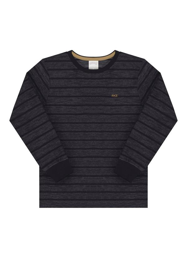 Alakazoo - Camiseta com Bordado em Malha Listrada Preto