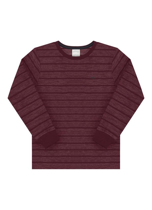 Alakazoo - Camiseta com Bordado em Malha Listrada Vermelho