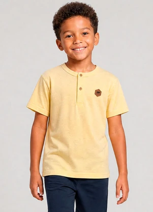 Marlan - Camiseta com Botões e Aplicação Frontal Amarelo - MARLAN