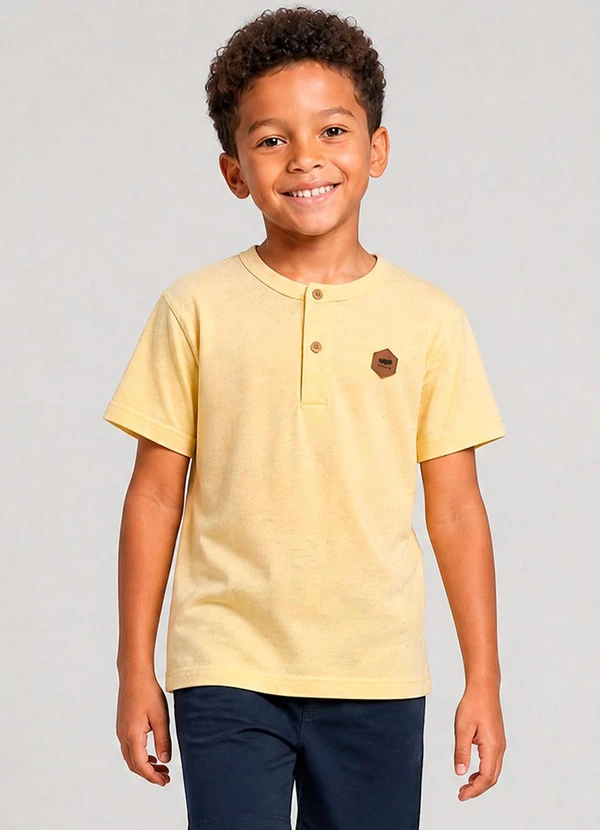 Marlan - Camiseta com Botões e Aplicação Frontal Amarelo