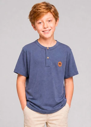 Marlan - Camiseta com Botões e Aplicação Frontal Azul - MARLAN
