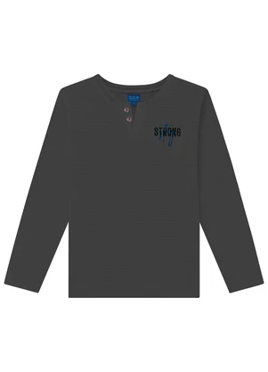 Ddk - Camiseta de Manga Longa com Bordado Cinza - DDK