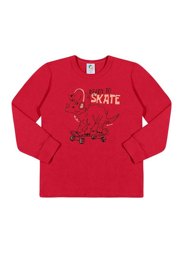 Alenice - Camiseta Dino Skate Menino Vermelho