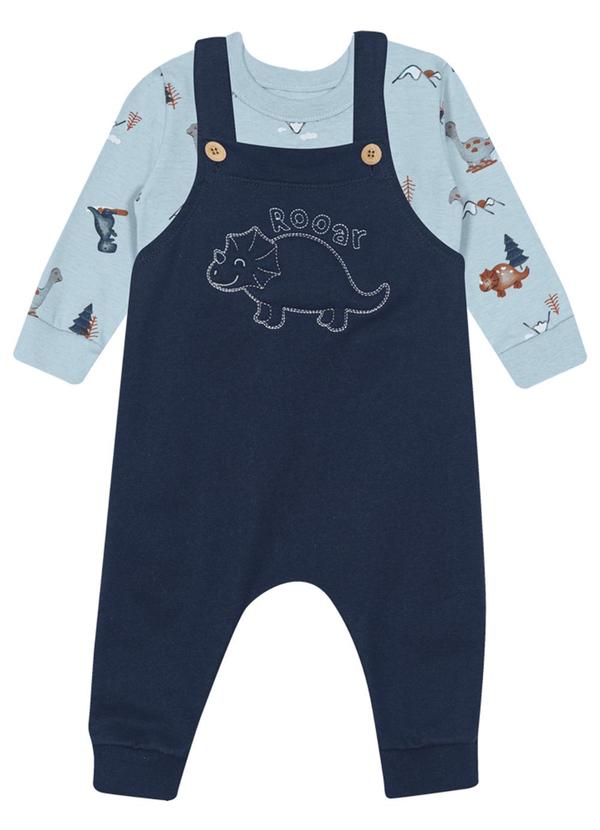 Brandili Baby - Camiseta e Jardineira Bebê de Dinossauro Azul