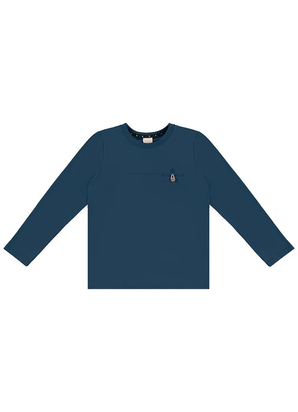 Carinhoso - Camiseta em Malha com Bolso Azul
