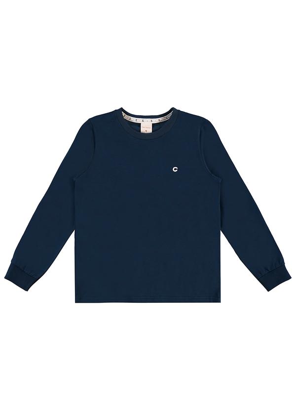 Carinhoso - Camiseta em Malha com Bordado Azul