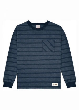 Carinhoso - Camiseta em Malha Listrada Azul Marinho - CARINHOSO