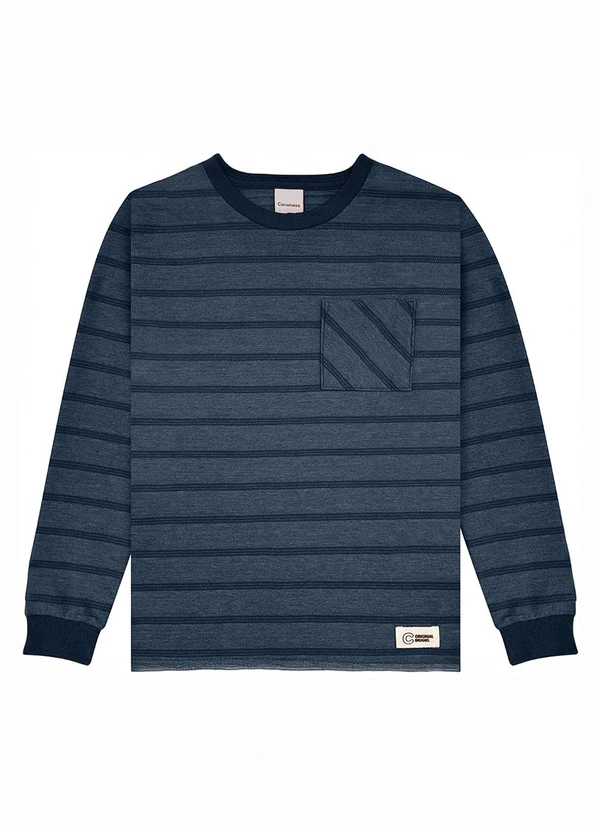 Carinhoso - Camiseta em Malha Listrada Azul Marinho