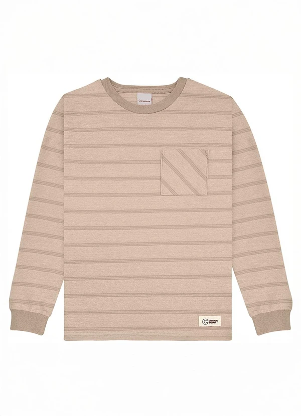 Carinhoso - Camiseta em Malha Listrada Cáqui