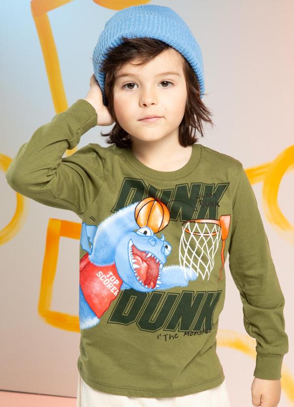 Cativa Kids - Camiseta em Meia Malha com Efeito Verde