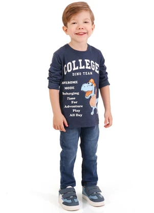 Tink Bink - Camiseta em Meia Malha Maga Longa Azul - TINK BINK