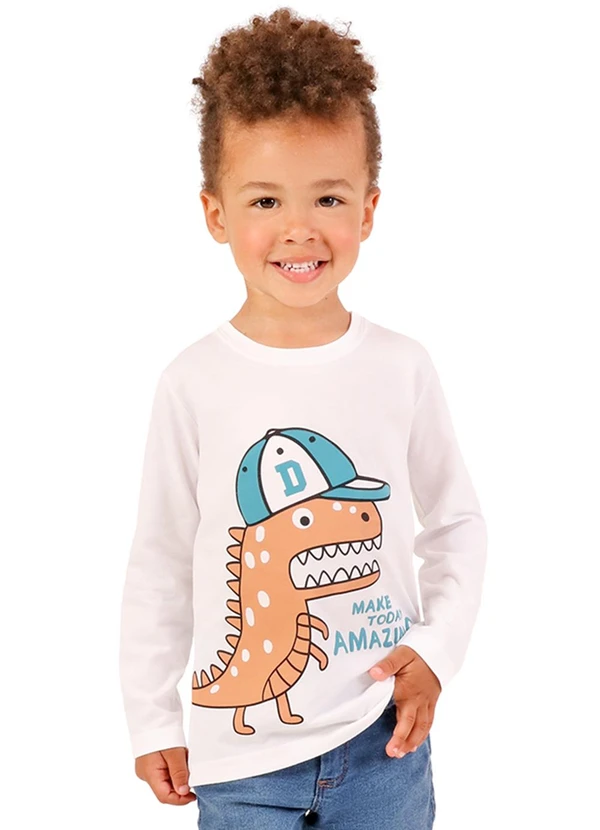 Tink Bink - Camiseta em Meia Malha Maga Longa Branco