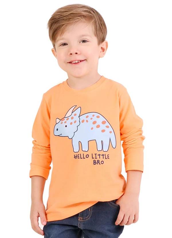 Tink Bink - Camiseta em Meia Malha Maga Longa Laranja