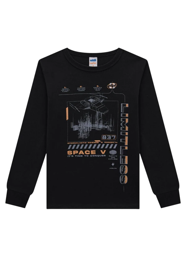 Marlan - Camiseta em Meia Malha Penteada Preto