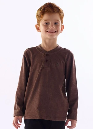 Quimby - Camiseta Gola Ribana Peitilho Marrom - QUIMBY