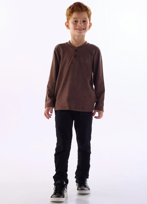 Quimby - Camiseta Gola Ribana Peitilho Marrom - QUIMBY