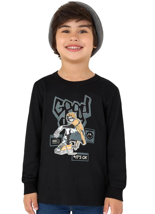 Malwee Kids - Camiseta Good Day em Malha Preto