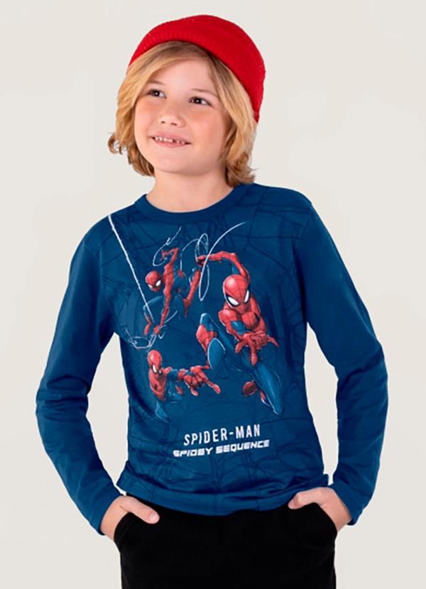 Brandili - Camiseta Homem Aranha Infantil Unissex Azul