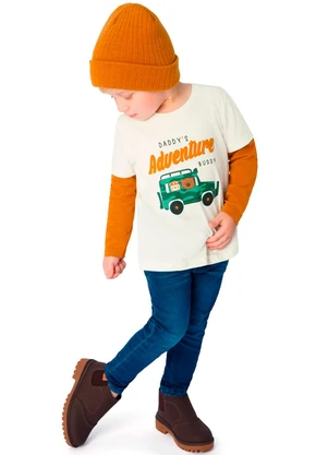 Ddk - Camiseta Infantil de Manga Longa Bege - DDK