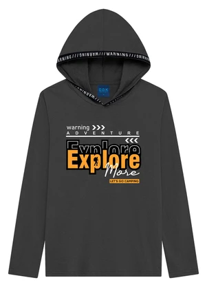 Ddk - Camiseta Infantil de Manga Longa com Capuz Cinza - DDK