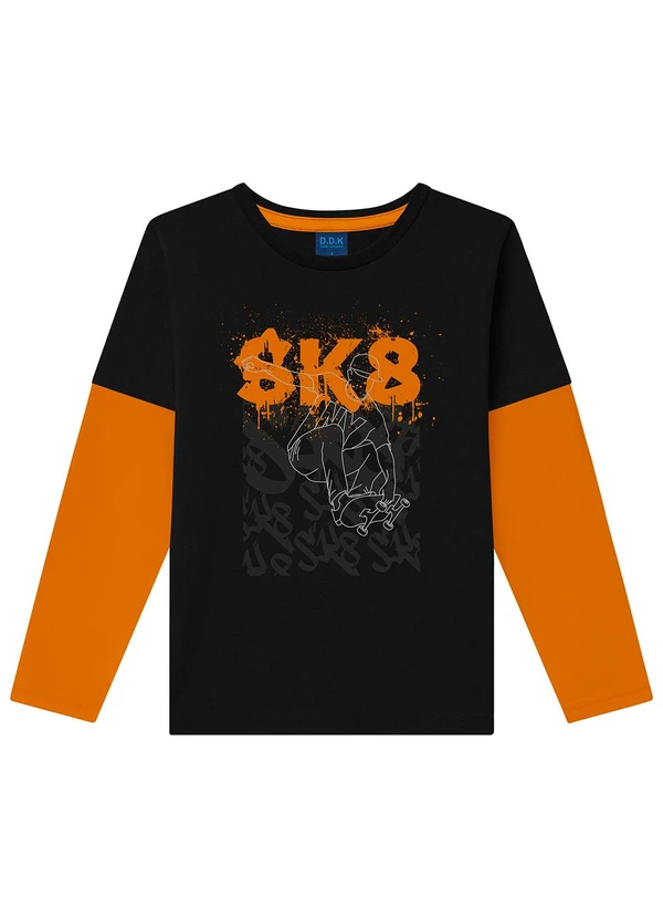 Ddk - Camiseta Infantil de Manga Longa Preto