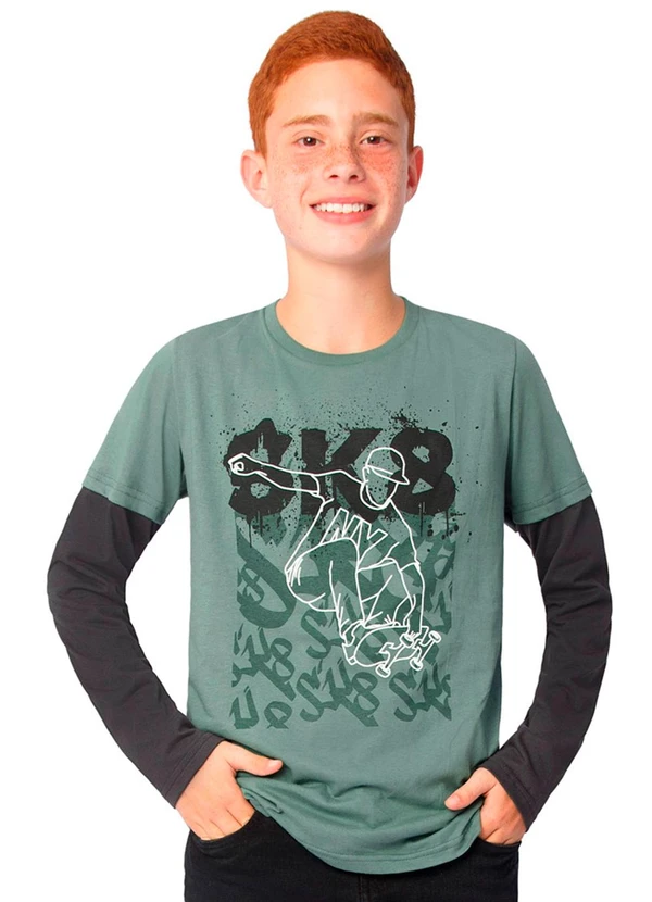 Ddk - Camiseta Infantil de Manga Longa Verde