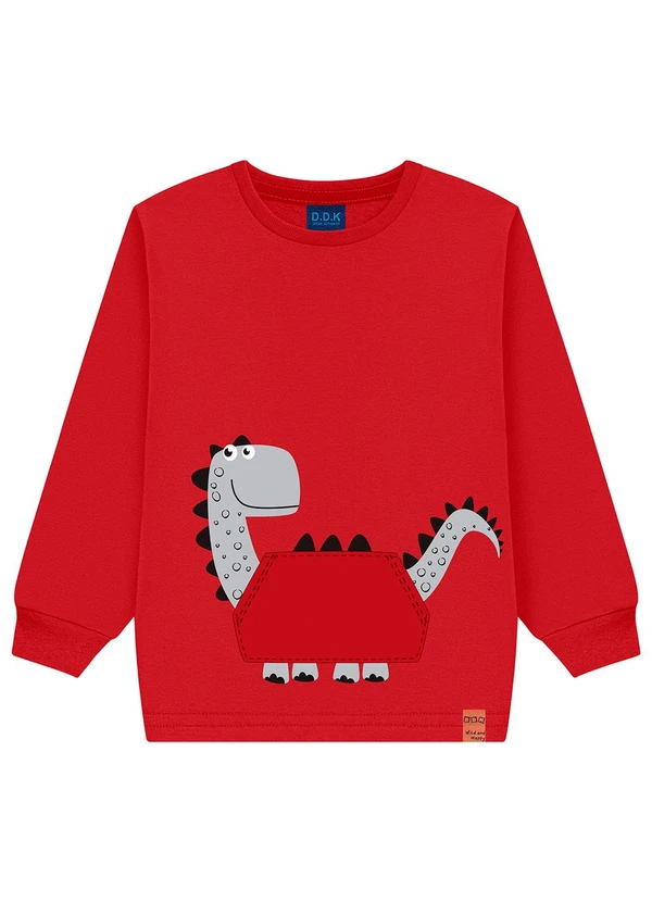 Ddk - Camiseta Infantil de Manga Longa Vermelho