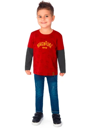 Ddk - Camiseta Infantil de Manga Longa Vermelho - DDK
