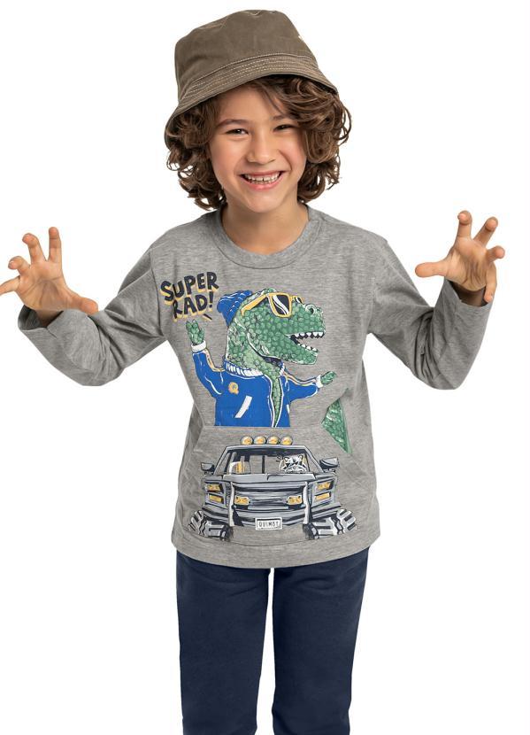 Quimby - Camiseta Infantil Dino Menino Cinza 1