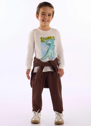 Up Baby - Camiseta Infantil Dinossauro Branco - UP BABY