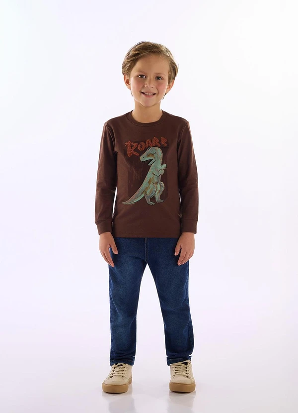 Up Baby - Camiseta Infantil Dinossauro Marrom