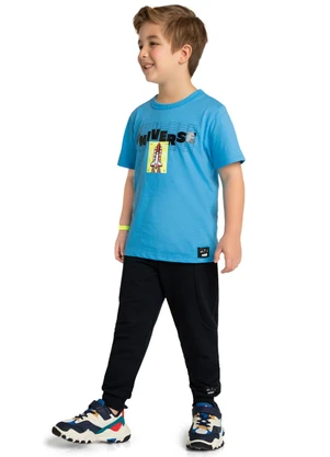 Marlan - Camiseta Infantil em Meia Malha Penteada Azul - MARLAN