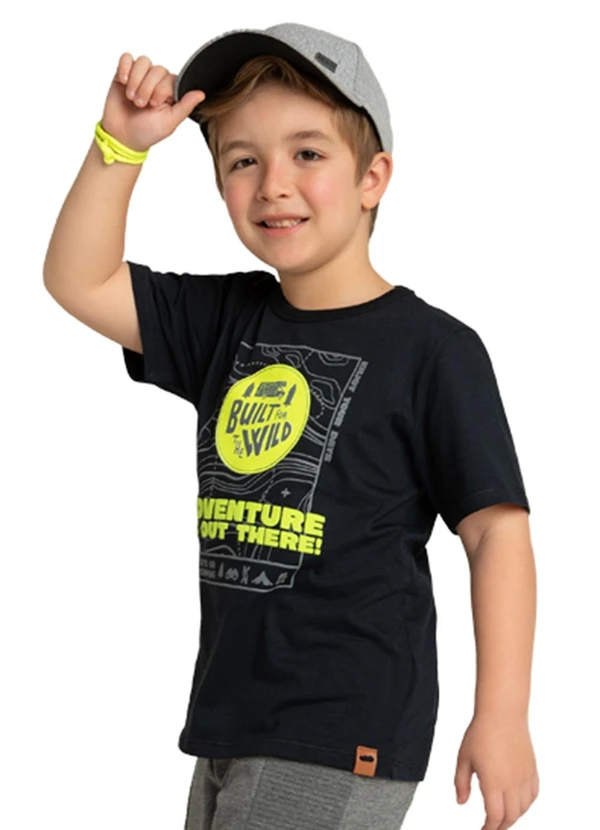 Marlan - Camiseta Infantil em Meia Malha Penteada Preto