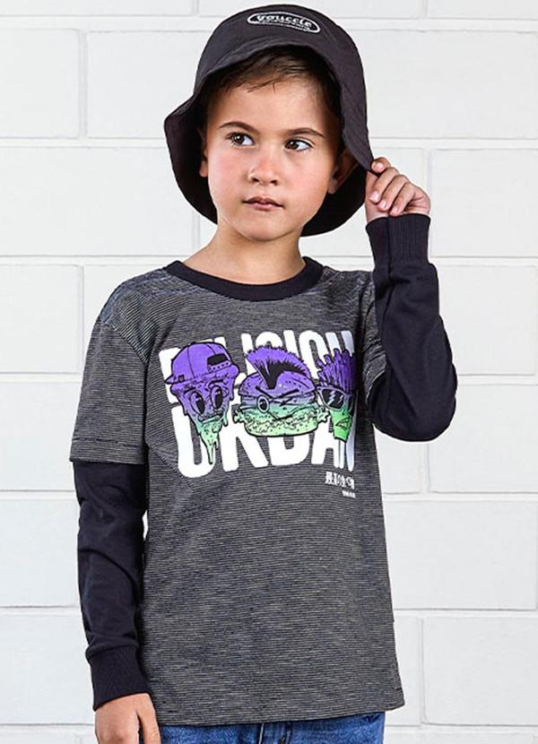 Youccie - Camiseta Infantil Estampada Preto