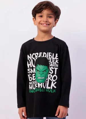 Torra - Camiseta Infantil Hulk Manga Longa Preta - TORRA