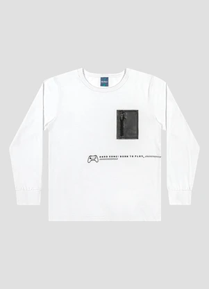 Reirex - Camiseta Infantil Manga Longa com Bolso Branco - REIREX