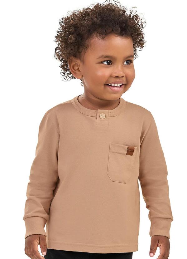 Elian - Camiseta Infantil Manga Longa com Bolso Marrom