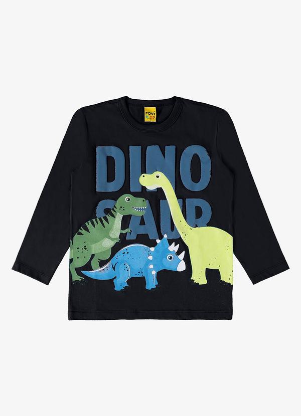 Rovi Kids - Camiseta Infantil Manga Longa Dino Preto