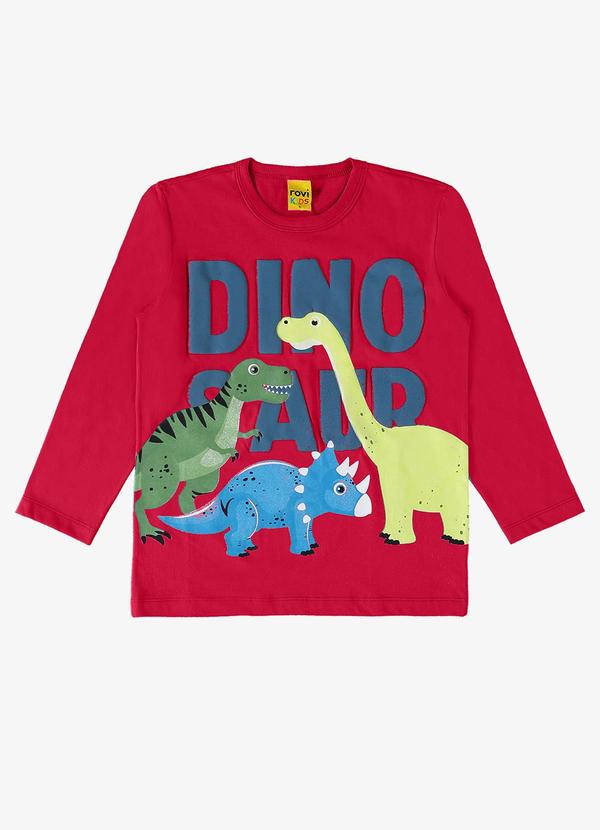 Rovi Kids - Camiseta Infantil Manga Longa Dino Vermelho