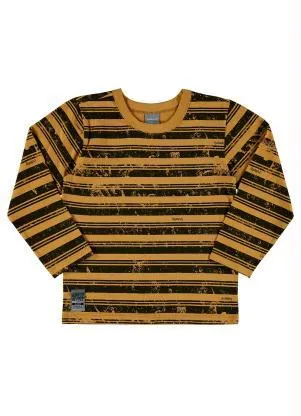 Quimby - Camiseta Infantil Manga Longa Listrada Marrom - QUIMBY