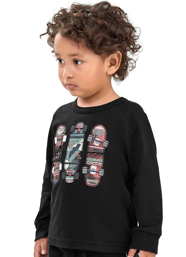 Elian - Camiseta Infantil Manga Longa Skates Preto