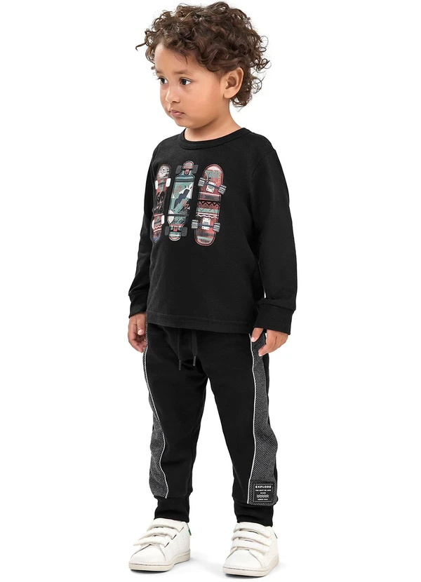 Elian - Camiseta Infantil Manga Longa Skates Preto 2