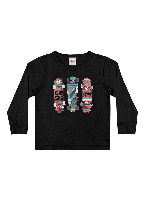 Elian - Camiseta Infantil Manga Longa Skates Preto 3