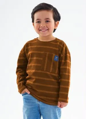 Up Baby - Camiseta Infantil Menina Listrada Marrom - UP BABY