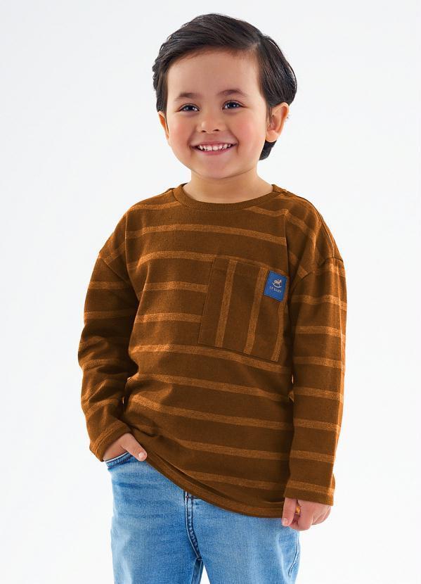 Up Baby - Camiseta Infantil Menina Listrada Marrom