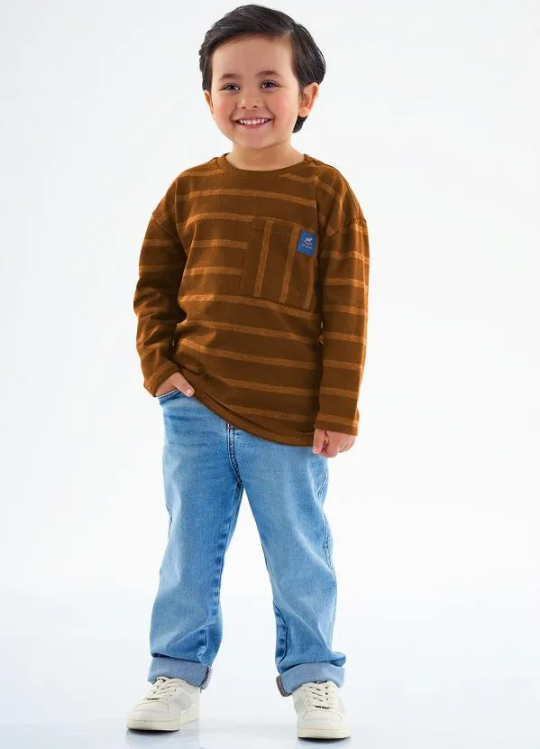 Up Baby - Camiseta Infantil Menina Listrada Marrom 2