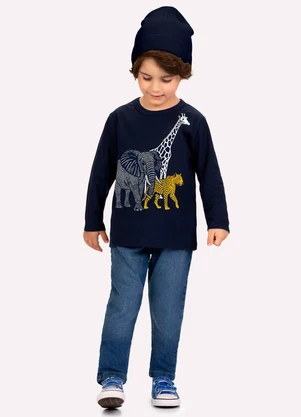 Kyly - Camiseta Infantil Menino Animais Azul - KYLY