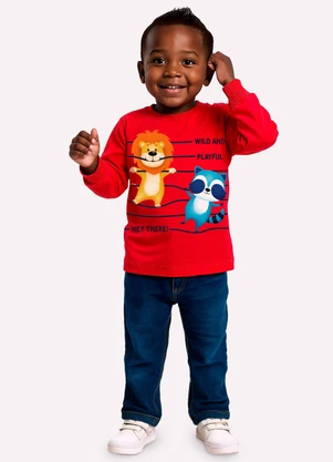 Kyly - Camiseta Infantil Menino Animais Vermelho - KYLY